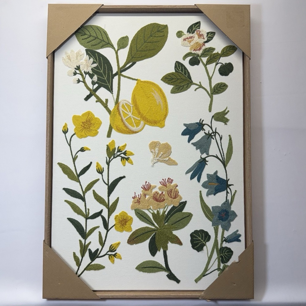 BP Home Woven Artistry Wall Art Decor Embroidered Plants Lemons  18x26‎ NWT
